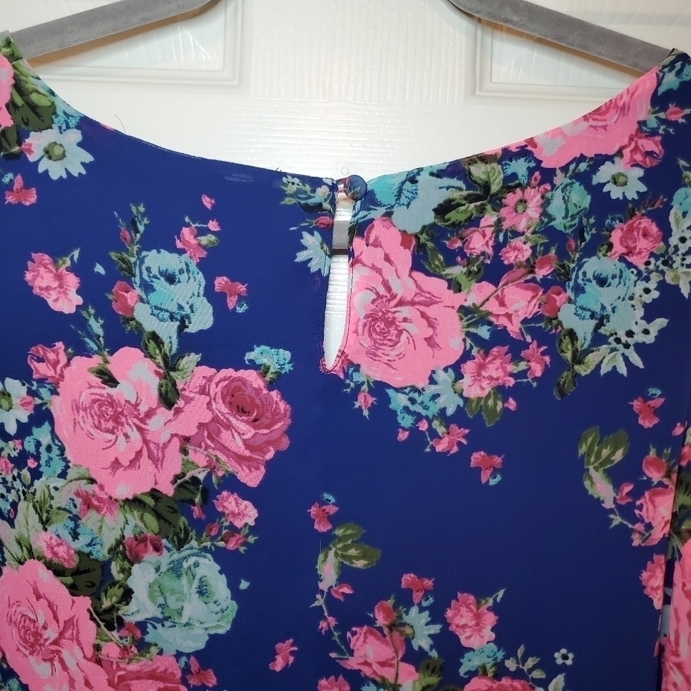 Torrid Floral Print Blue & Pink Chiffon Layered Tank Blouse Top Size 1X - Picture 6 of 8